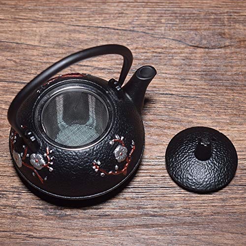 Premium 300ml Black Cast Iron Teapot with Removable Stainless Steel Infuser - Japanese Style Tetsubin Ceramic Tea Kettle for Loose Leaf Tea | Perfect Gift for Tea Lovers, Home & Office Use, Tea Ceremonies