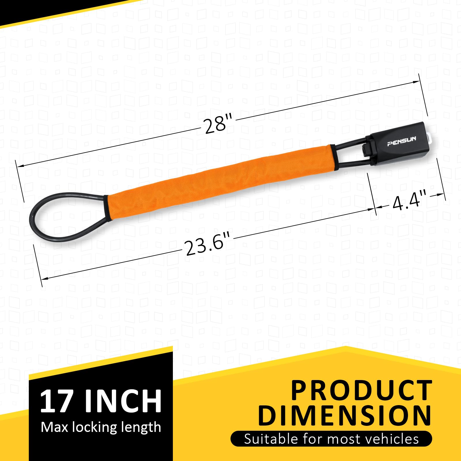 PENSUN Universal Steering Wheel Lock - Anti-Theft Car Security Device with 3 Keys for Most Vehicles (Truck, SUV, Van, Golf Car) - Orange | Secure Parking & Theft Protection for Urban Driving & Overnight Storage