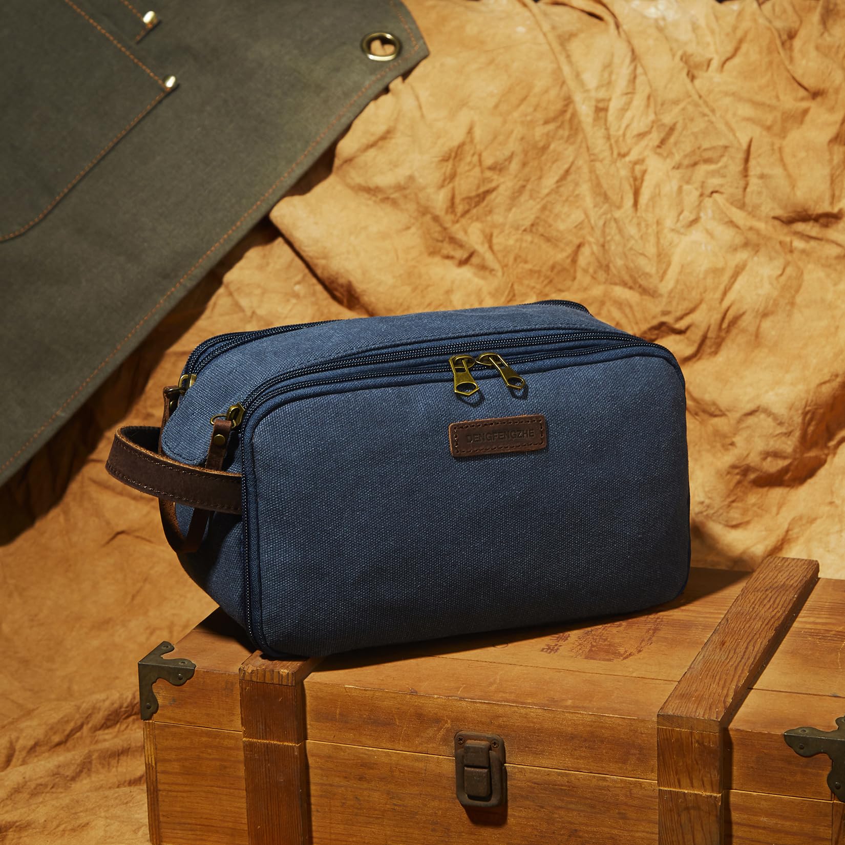 Men's Canvas Travel Toiletry Bag - Large Capacity Water Resistant Dopp Kit Organizer for Shaving & Toiletries Accessories (Navy Blue, Medium) | Perfect for Business Trips, Gym & Camping Essentials