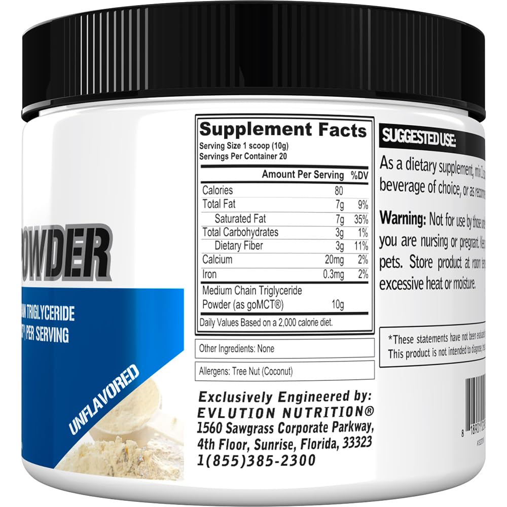 EVLution Nutrition MCT Powder - Unflavored 200g | Keto & Paleo Friendly | Perfect for Coffee, Smoothies & Baking | Supports Energy & Focus