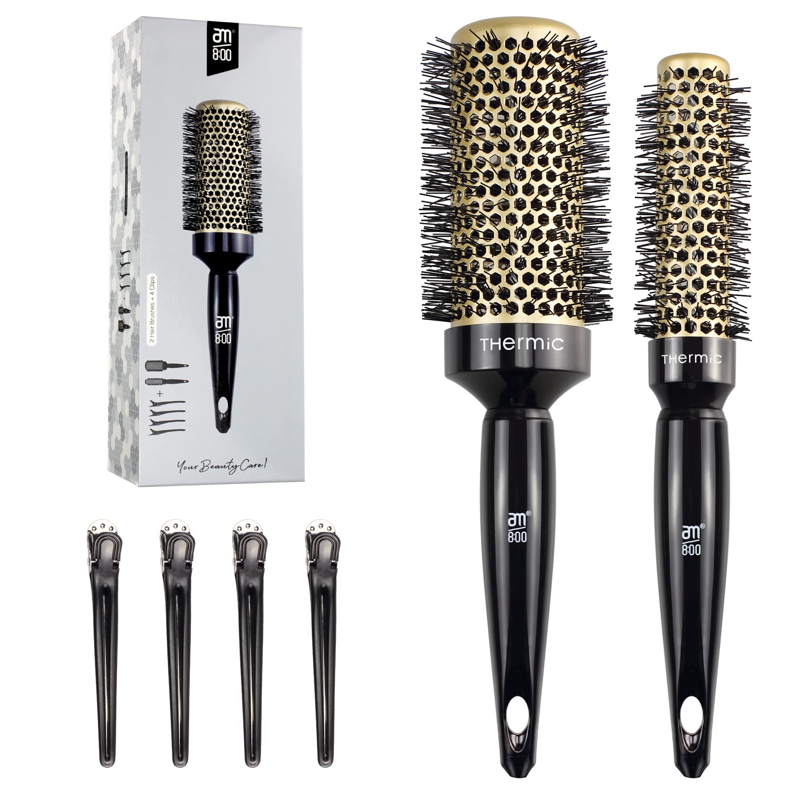 Ceramic Ionic Round Hair Brush for Blow Drying - Anti Static Bristles & Thermal Barrel - Professional Salon Blowout Styling Tool for Wet or Dry Hair (Includes 4 Clips) - Perfect for Home Hair Styling & Salon Quality Results