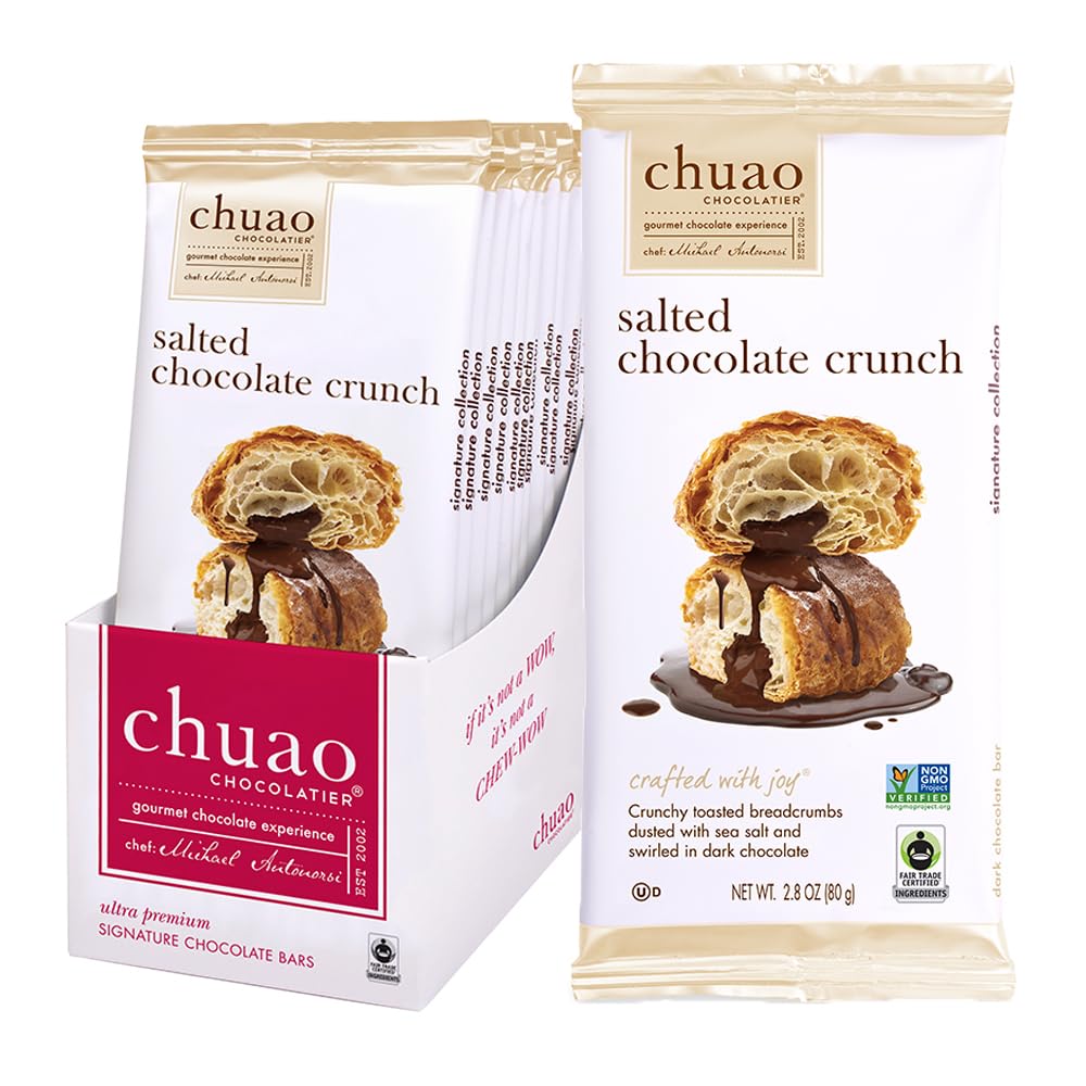Premium Chuao Chocolatier Dark Chocolate Bars with Sea Salt & Crunch | Gourmet Artisan European Chocolate, No Preservatives | Perfect for Gifts, Holidays & Special Occasions | Ideal for Christmas, Valentine's Day, Corporate Gifts & Chocolate Lovers | 12-Pack Luxury Chocolate Collection