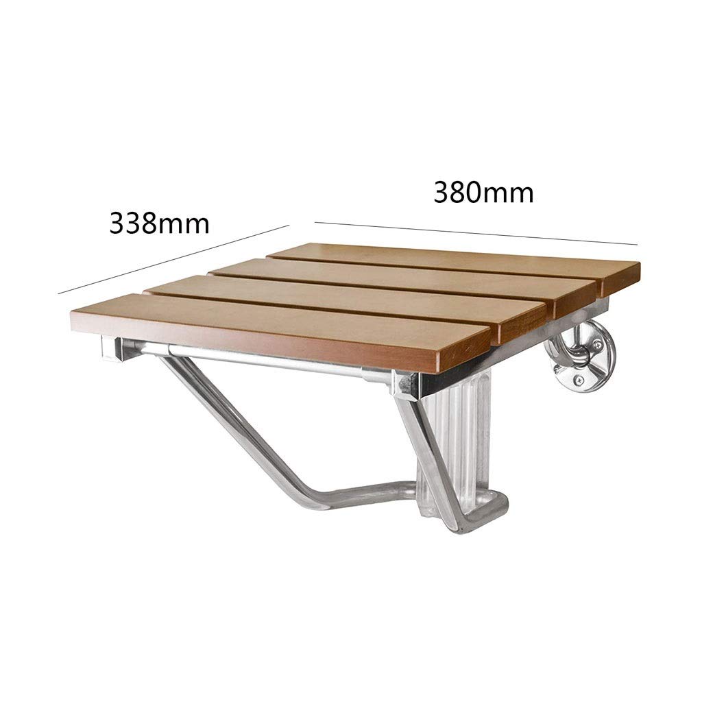 Sturdy Folding Wall Mounted Wooden Shower Seat for Adults & Elderly - Heavy Duty Bathroom Stool with Steel Frame, 300lb Weight Capacity (380mm x 330mm) - Perfect for Safe Bathing, Elderly Care & Accessible Shower Seating