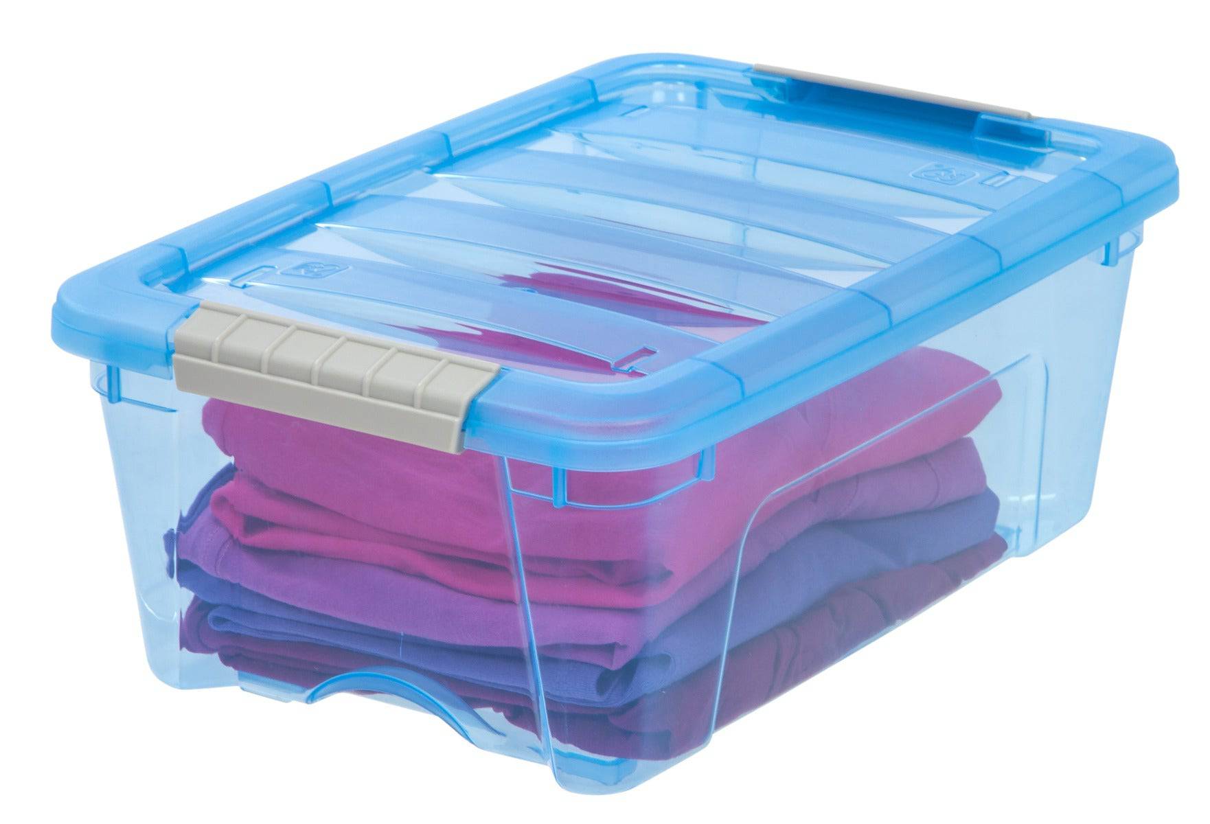 Stack & Pull® Storage Boxes 12 QT, 6 Pack - Clear Blue Plastic Organizer Bins for Home, Office, Closet & Pantry Organization