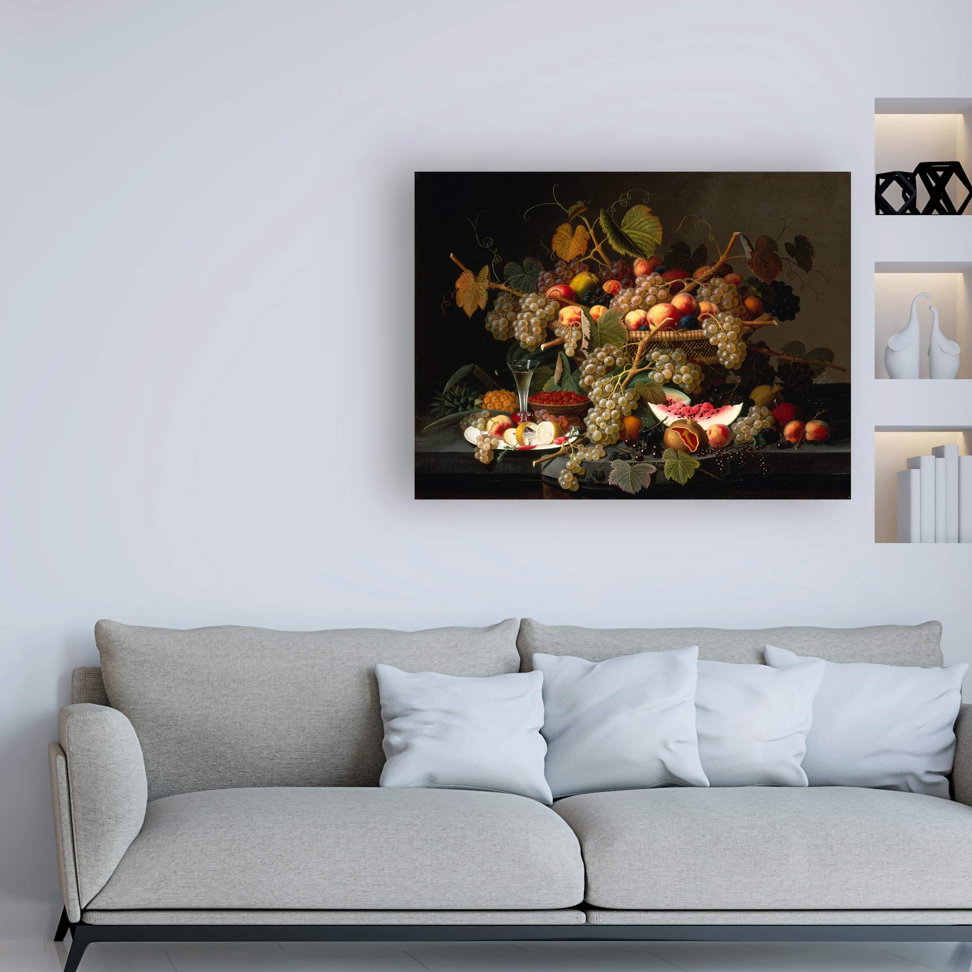 Trademark Fine Art - 35x47 Still Life with Fruit Painting by Severin Roesen - Classic Oil Reproduction for Home Decor, Dining Room Wall Art & Office Decoration