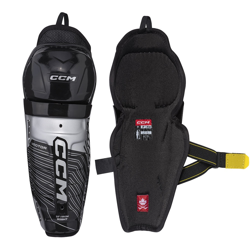 CCM Tacks Vector 2023 Youth Ice Hockey Shin Guards - Protective Gear for Young Hockey Players - Perfect for Practice, Games & Training Sessions
