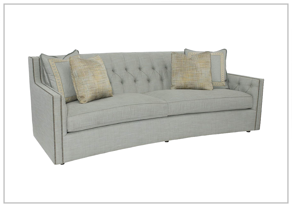 Bernhardt Candace Tufted Back Gray 2-Seater Fabric Sofa with Nailhead Trim - Modern Living Room Furniture for Small Spaces & Apartments
