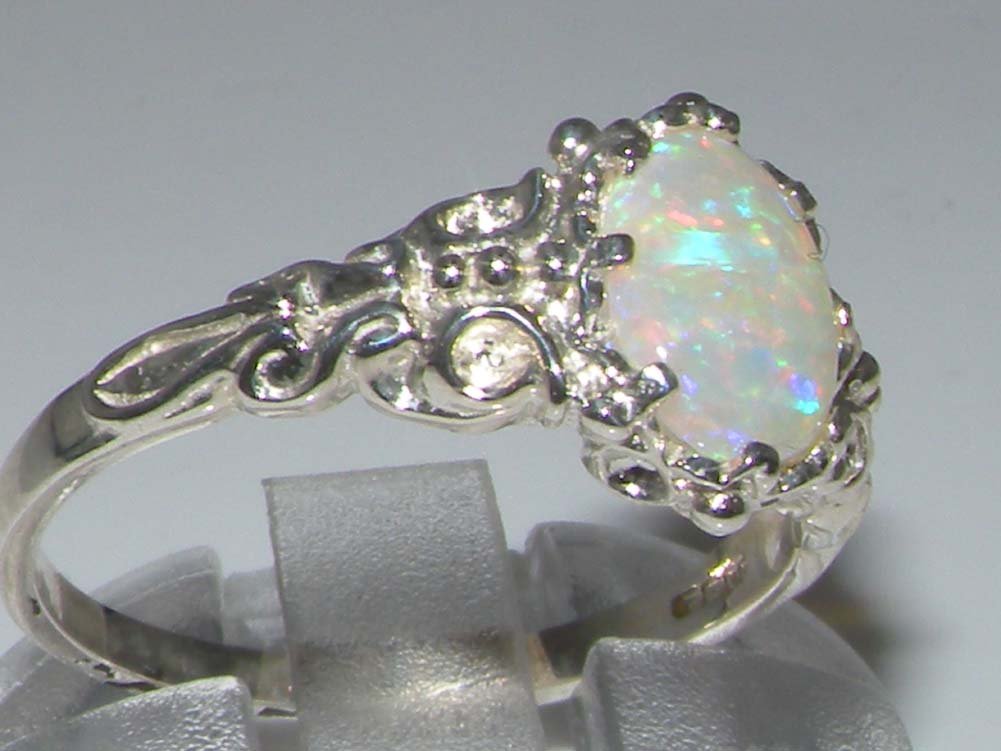 925 Sterling Silver Genuine Opal Women's Band Ring - Elegant Stackable Ring for Everyday Wear, Gift for Her, Wedding, Anniversary & Special Occasions