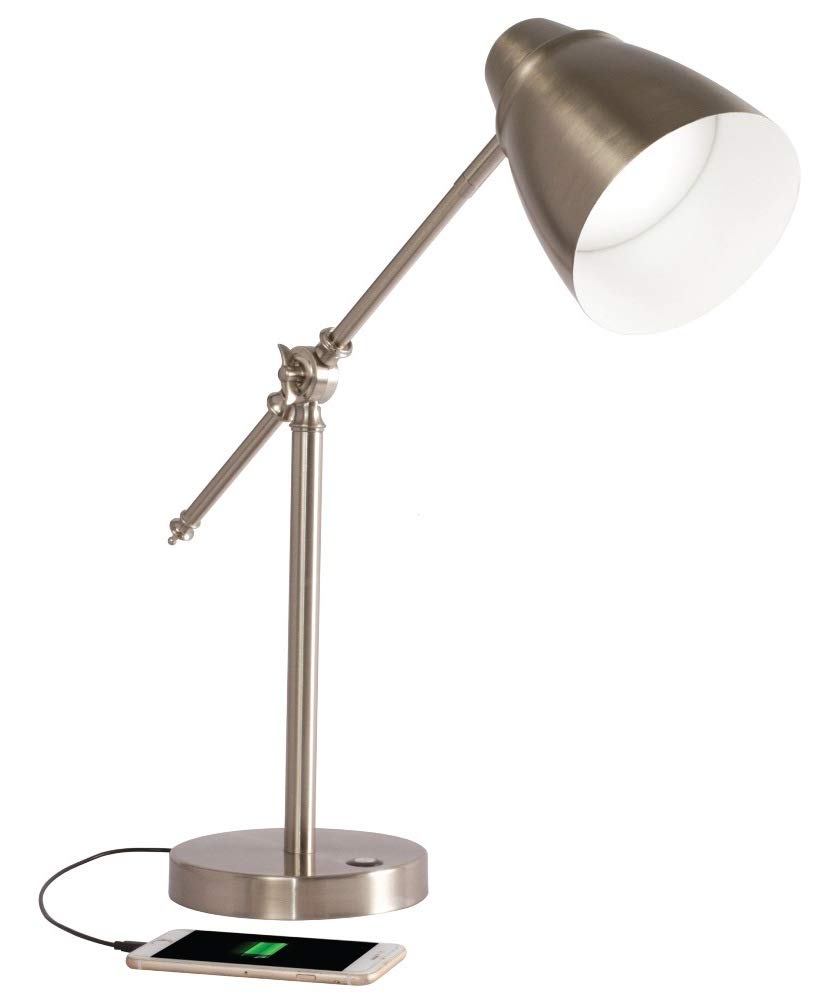 OttLite Harmonize LED Desk Lamp with 2.1A USB Charging Port - 3 Adjustable Brightness Levels, Brushed Nickel Finish | Perfect for Home Office, Study, Reading & Workspace Lighting