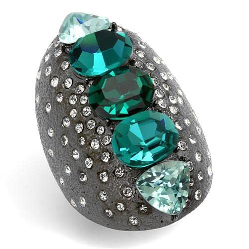 Black Gun Stainless Steel Ring with GRD Crystal - Elegant Jewelry for Parties & Gifts