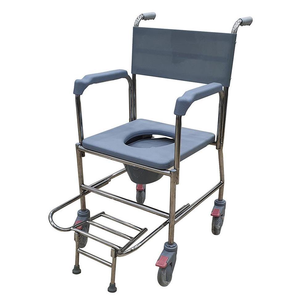 Premium Stainless Steel Commode with Plastic Fork & PVC Seat Cushion - Durable Medical Toilet for Elderly, Disabled & Post-Surgery Care at Home/Hospital