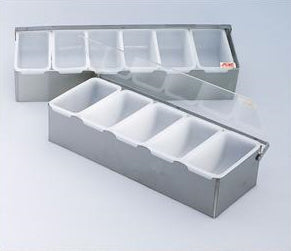 5-Compartment Condiment Dispenser & Bar Caddy - Spice Organizer for Kitchen Counter, Restaurant, BBQ Party & Home Bar Accessories