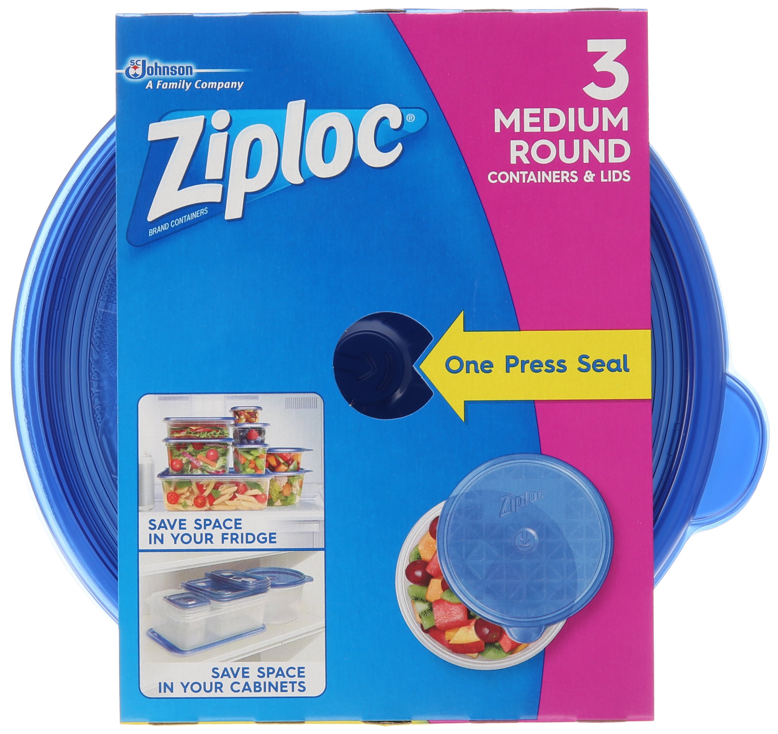 Reusable Ziploc Twist N Loc Food Storage Containers - Medium Round, 3-Pack | Dishwasher Safe Meal Prep Containers for Kitchen Organization | Perfect for Lunches, Leftovers & Snacks
