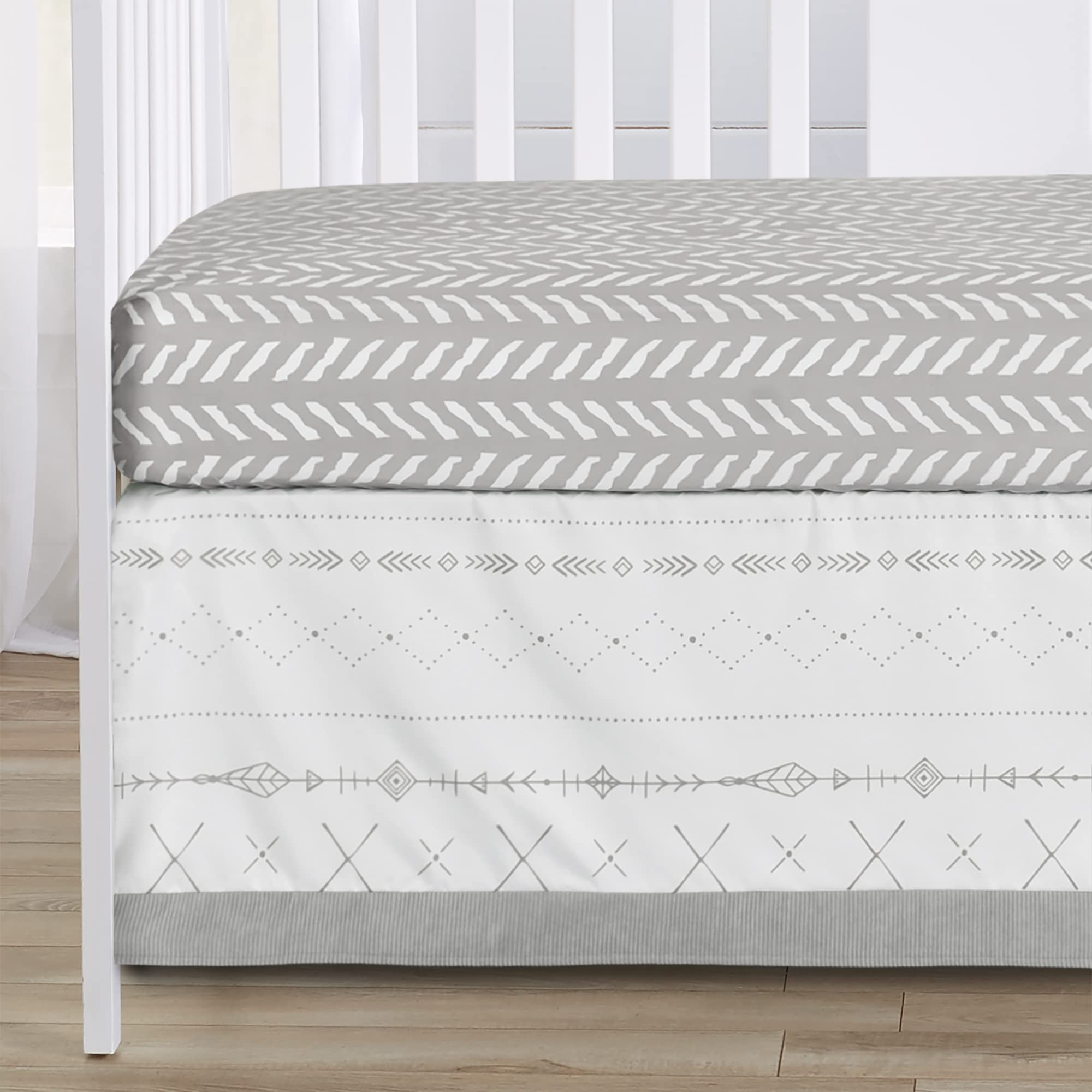 Sweet Jojo Designs Boho Mountain Animal Nursery Crib Bedding Set - 4 Piece Woodland Forest Theme with Deer, Fox & Bear - Beige, Grey & White Unisex Baby Bedding for Boys & Girls - Perfect for Nursery Decor, Baby Shower Gifts & Cozy Crib Setup