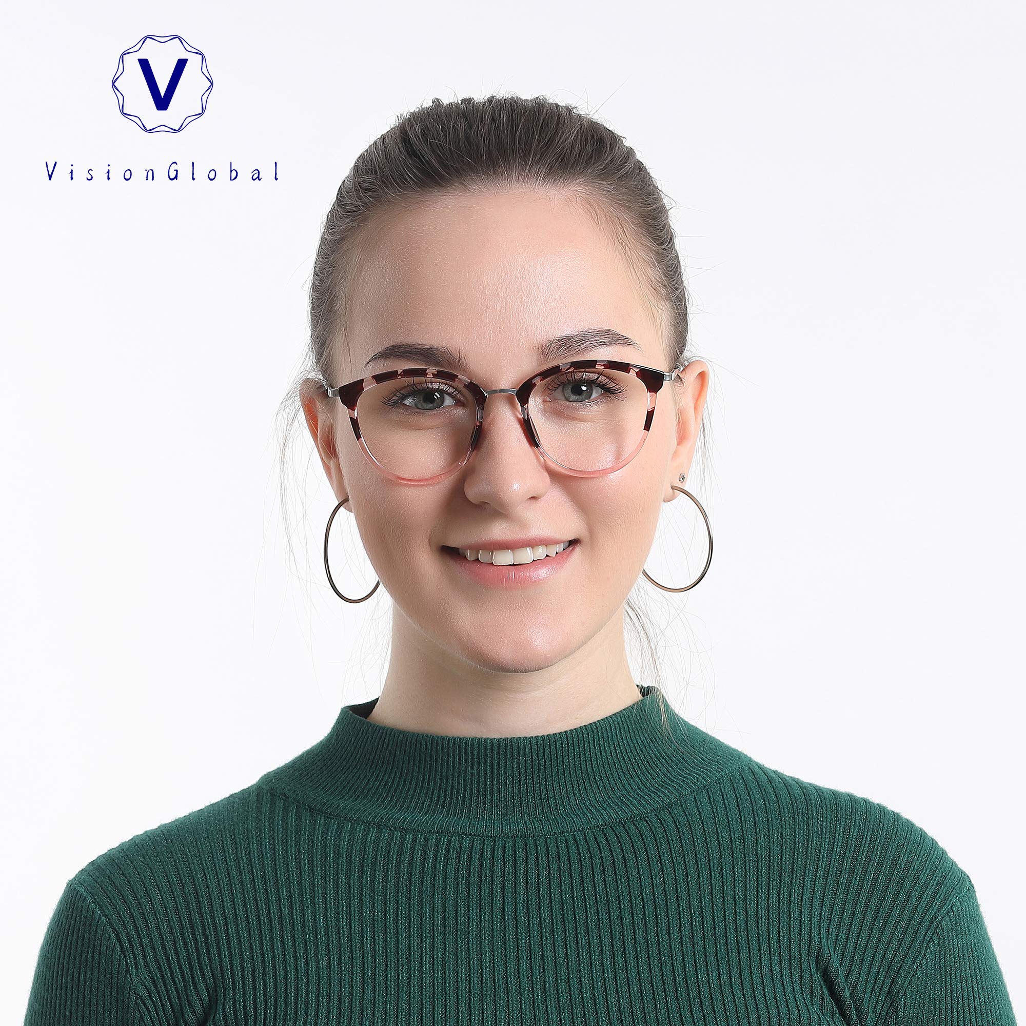 VisionGlobal Blue Light Blocking Glasses for Women & Men - Anti Eyestrain Computer Glasses with Stylish Oval Frame - Reduce Digital Eye Strain for Work, Gaming & Screen Time