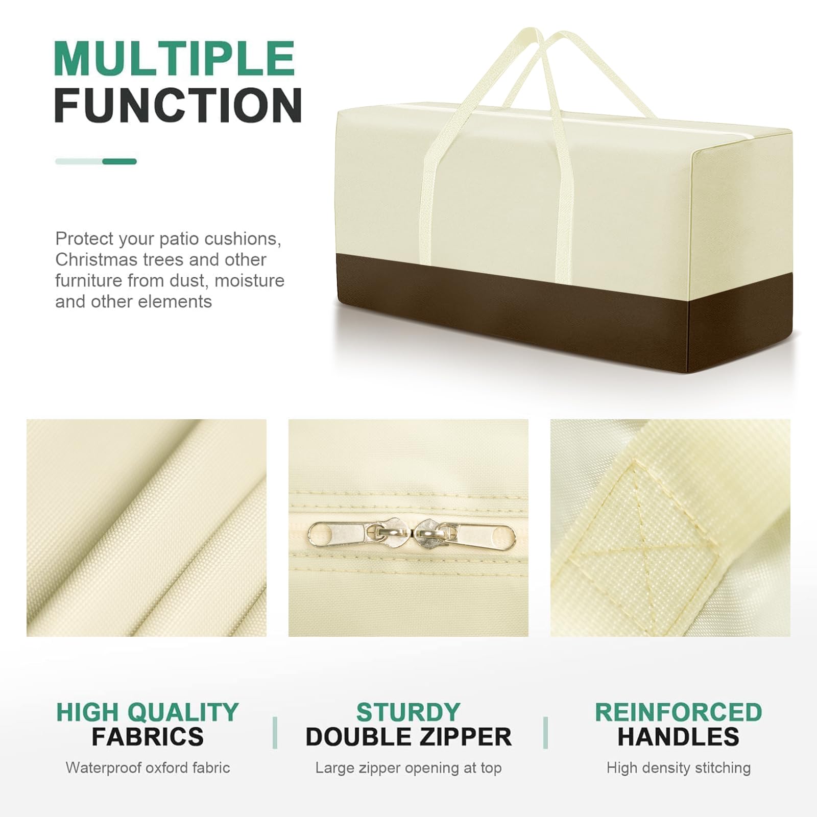 Extra Large Waterproof Outdoor Cushion Storage Bag with Handles & Zipper - 68 x 30 x 20 Inch Beige - Perfect for Patio Furniture, Deck Chairs, Poolside Loungers & Seasonal Cushion Protection