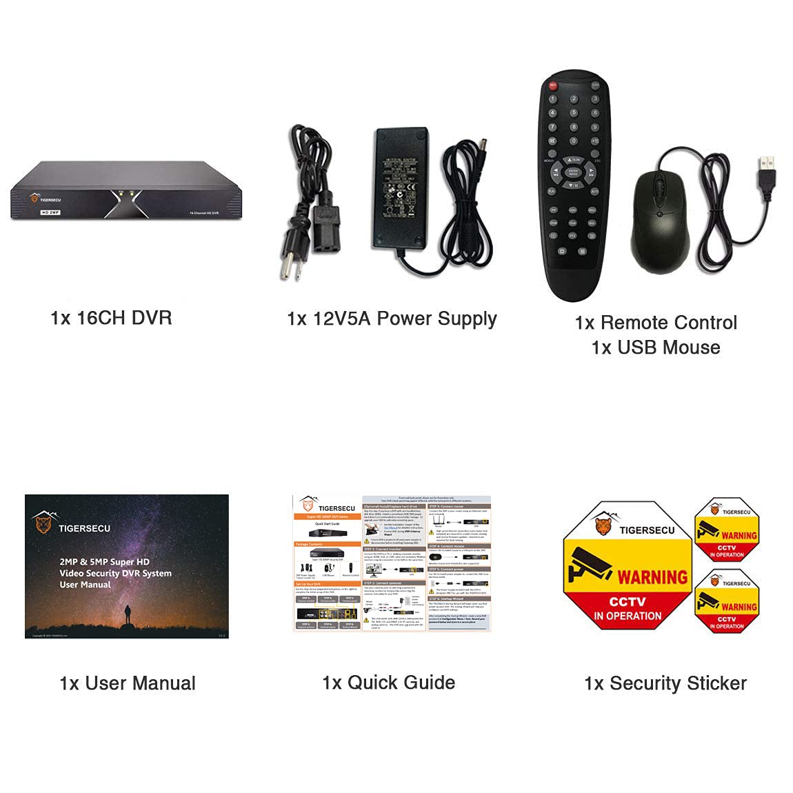 TIGERSECU 16 Channel Hybrid 6-in-1 CCTV DVR Recorder - Super HD 1080P H.264 Security System (No HDD) | Compatible with 2MP/5MP TVI, AHD, CVI, Analog, RS485 PTZ & IP Cameras | Ideal for Home Security, Business Surveillance & Office Monitoring
