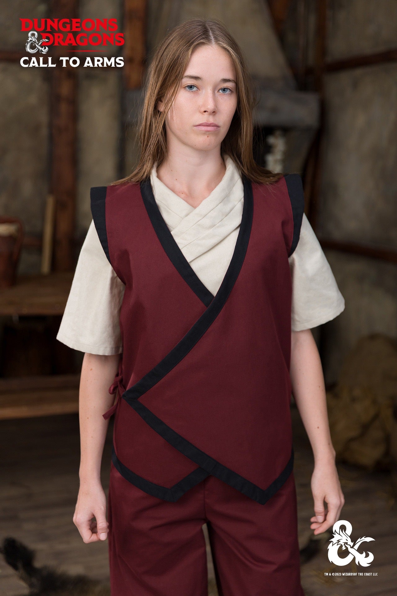 Dungeons & Dragons Monk Vest Bordeaux/Black - Stylish Cosplay Costume for D&D Fans, LARP, and Fantasy Role-Playing Games