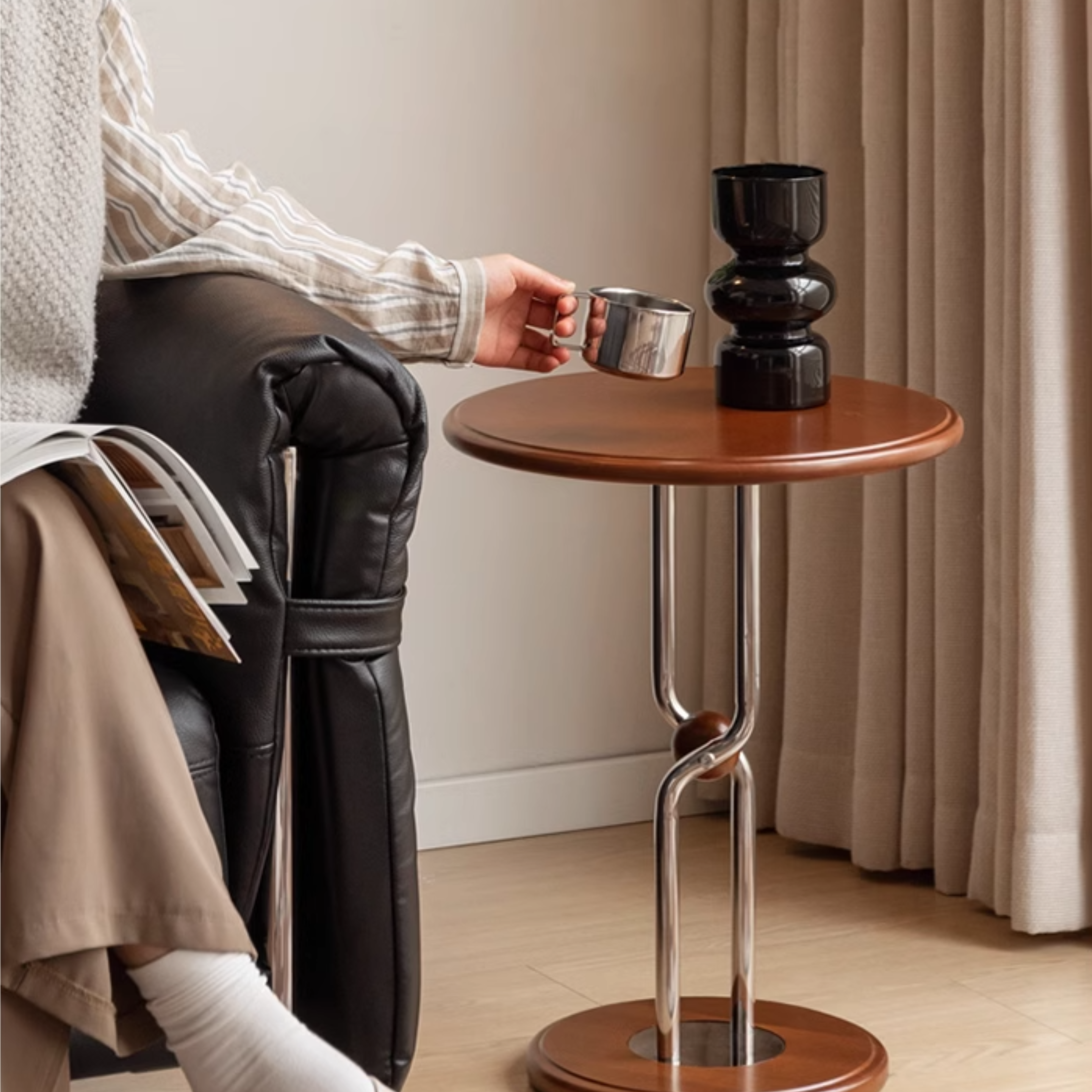 Modern Poplar Solid Wood Bauhaus Style Side Table - Minimalist Nightstand, End Table for Living Room, Bedroom, or Office - Perfect for Coffee, Books, and Decor