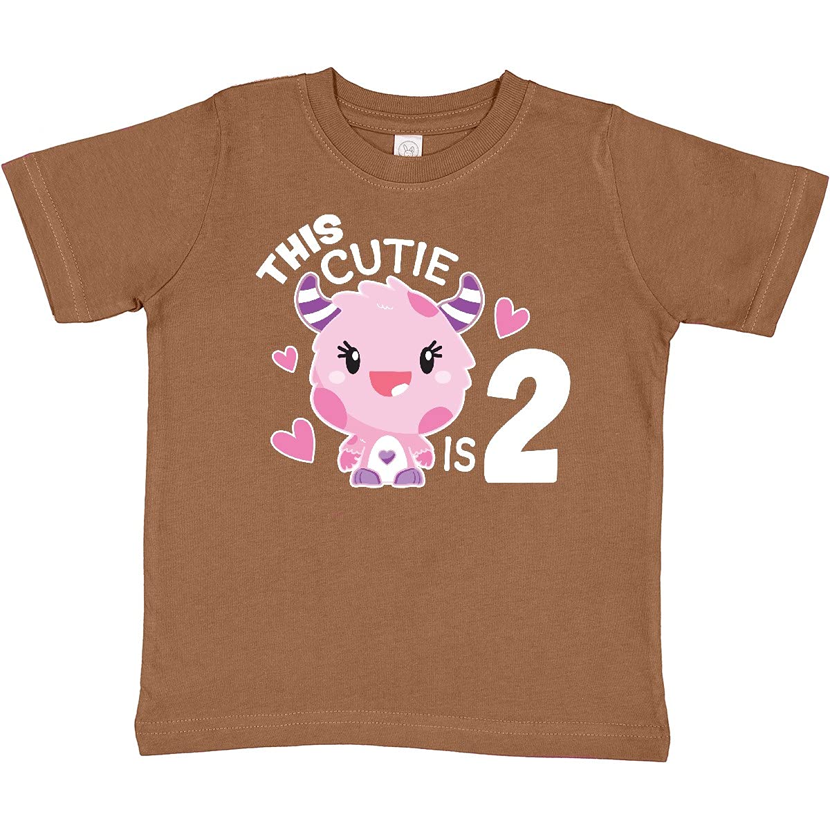 Inktastic Cute Pink Monster & Hearts Toddler T-Shirt for 2 Year Old Girls | Soft Cotton Kids Tee for Birthday Parties, Playdates & Everyday Wear