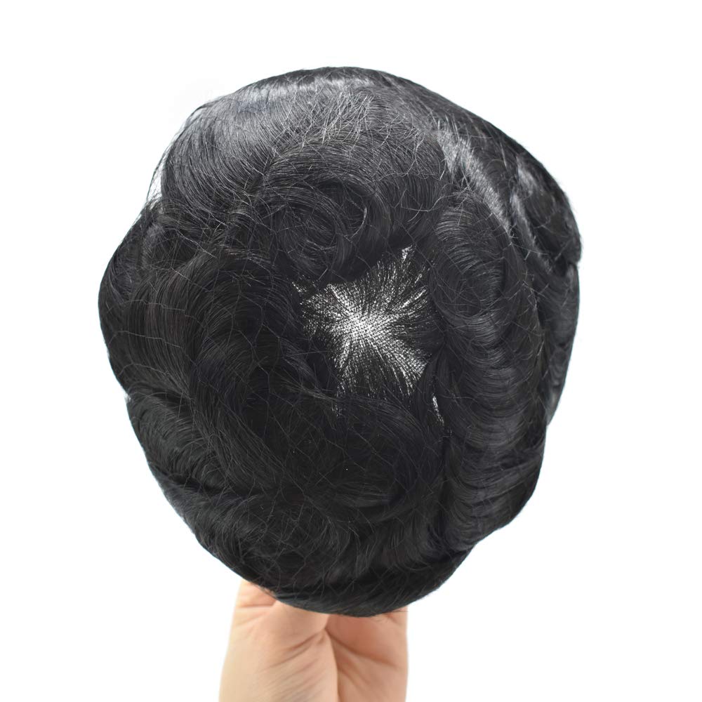 Premium Real Human Hair Toupee for Men - 5x7 Mono Fine Hairpiece #1B Off Black, 110% Density - Natural Looking Hair Replacement System for Thinning Hair & Baldness - Perfect for Daily Wear, Special Occasions & Confidence Boost