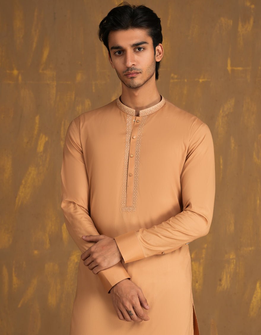 Elegant Blended Brown Shalwar Kameez by J. Junaid Jamshed - Traditional Pakistani Outfit for Weddings, Festivals & Special Occasions