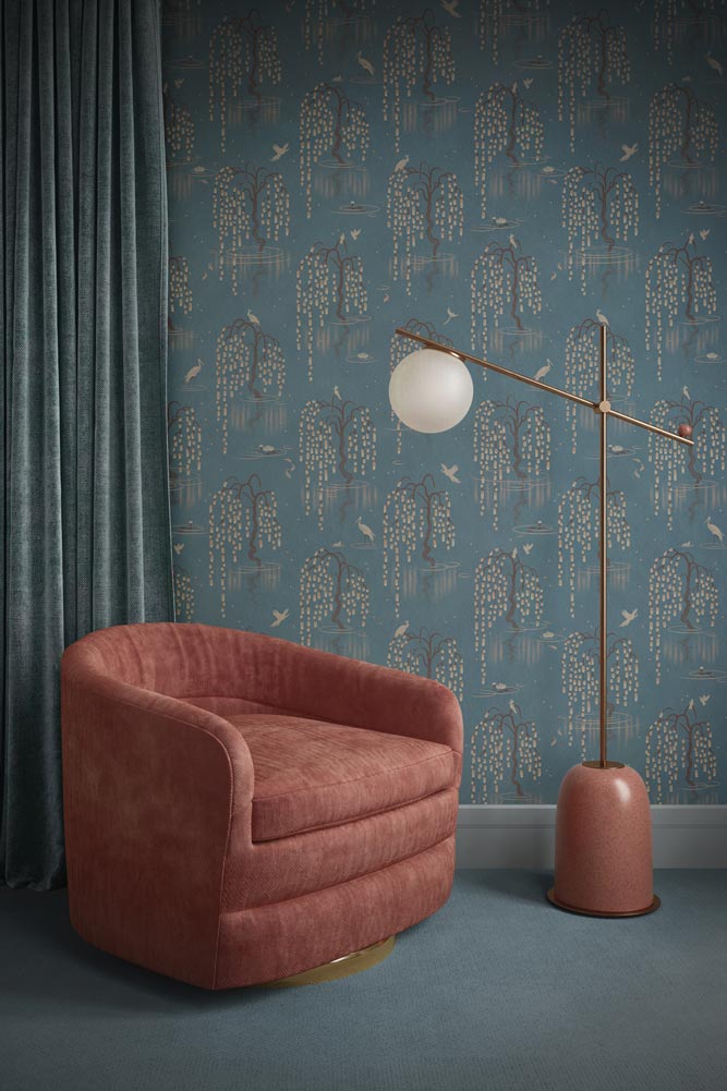 Divine Savages Kyoto Blossom Eastern Azure Wallpaper - Japanese Inspired Floral Wallpaper for Living Room, Bedroom & Office Decor