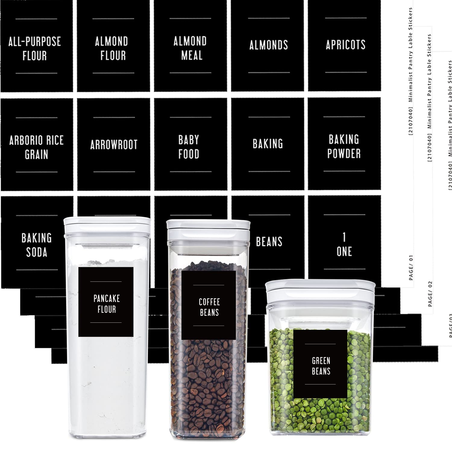 180 Minimalist Farmhouse Pantry Labels - Black Matte Waterproof Stickers with White Fine Line Text for Jars, Bottles & Canisters - Perfect for Kitchen Organization, Spice Storage & Home Decor