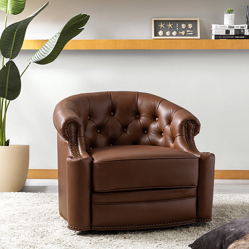 Alonso Classic Chesterfield Genuine Leather Swivel Chair - Premium Office Chair with Button Tufted Back & 360° Rotation - Perfect for Home Office, Study Room & Executive Workspace