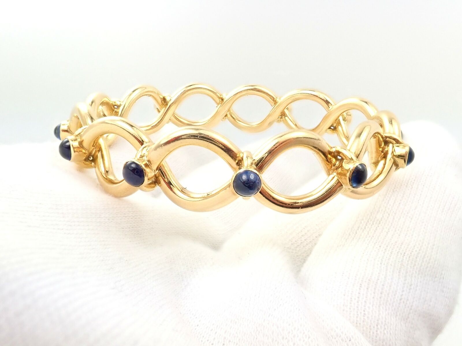 Authentic Tiffany & Co 18k Yellow Gold France Sapphire Bangle Bracelet - Luxury Jewelry for Women, Perfect Gift for Anniversary, Birthday & Special Occasions