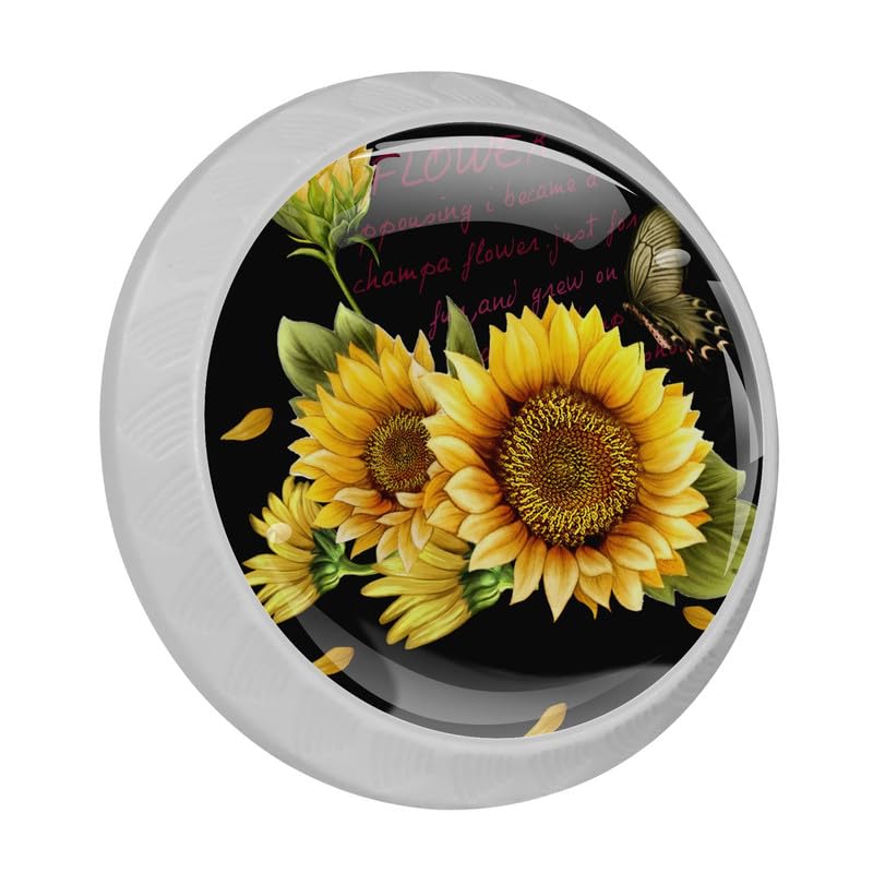 LORVIES 4-Pack Floral Cabinet Knobs - Black Sunflower Design for Dresser, Closet & Kitchen