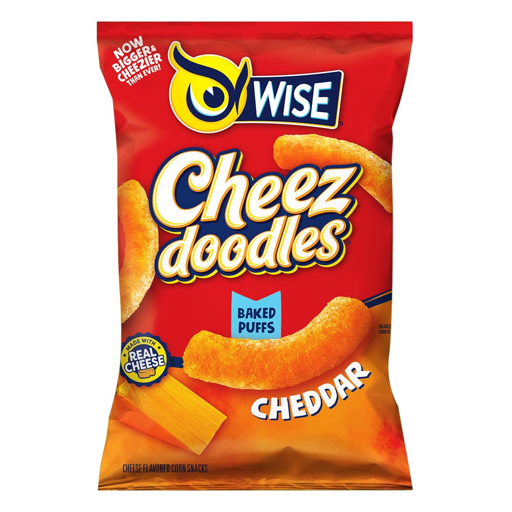 Wise Snacks Baked Cheez Doodles - Real Cheddar Cheese Puffs, Gluten Free, 0g Trans Fat, No Preservatives, 3.25oz (12 Pack) - Perfect for Parties, Movie Nights & School Lunches