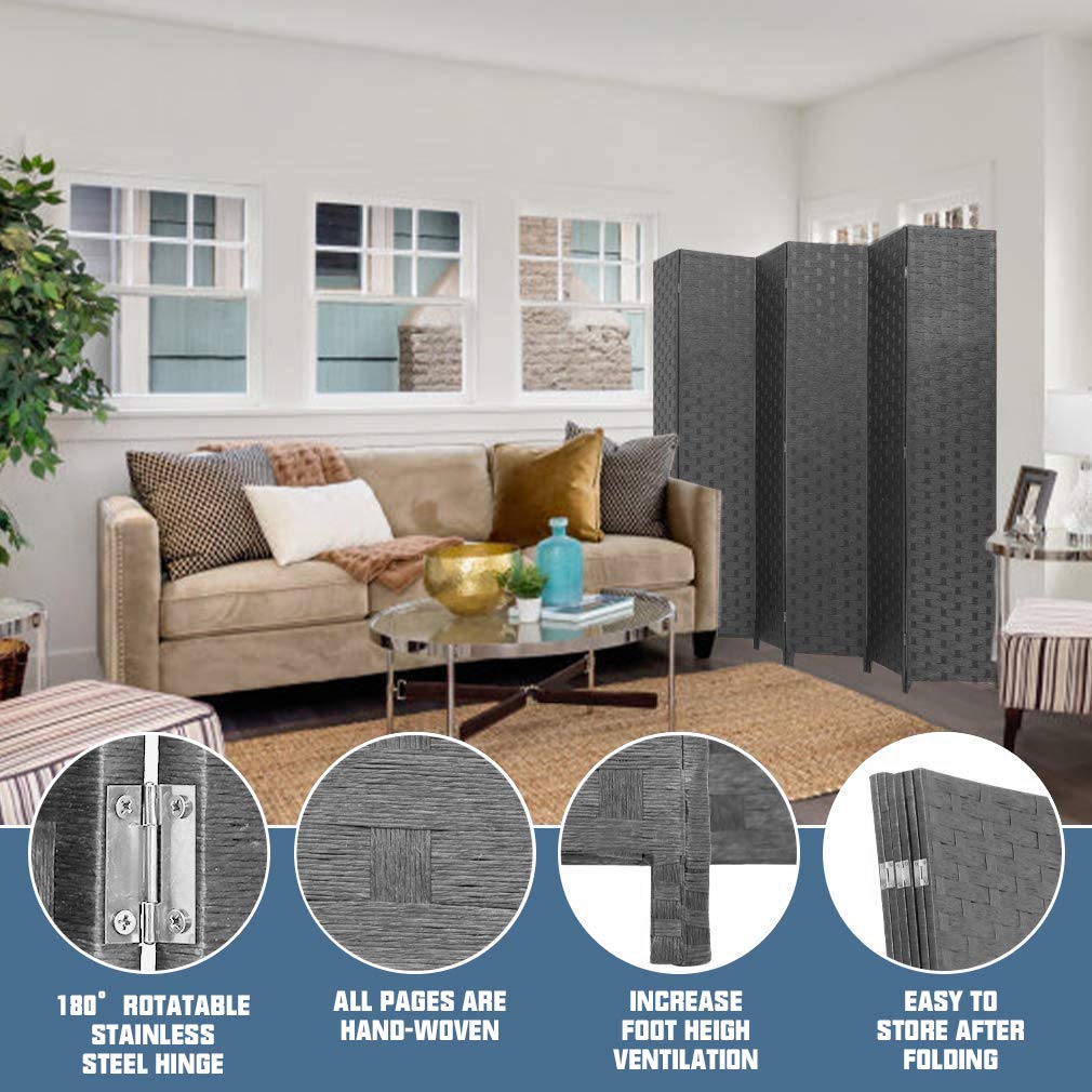 6 Panel 6 ft Foldable Room Divider - Handcrafted Wood Mesh Woven Privacy Screen for Home Office, Bedroom & Studio - Portable Freestanding Room Partition (Black) | Perfect for Creating Private Spaces in Apartments, Events and Workspaces