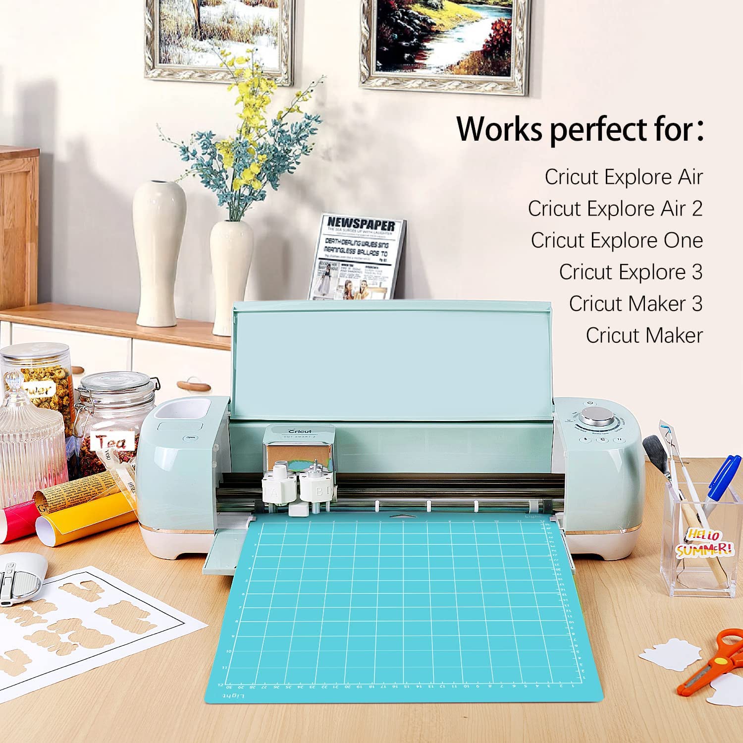Self-Healing Cutting Mat for Cricut Explore Air 2/Maker/Maker 3 - 12x12 Inch Adhesive Sticky Light Cutting Mats (3-Pack, Blue) - Perfect for Vinyl Cutting, Paper Crafting, and DIY Projects