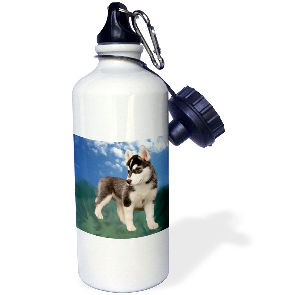 3D Siberian Husky Puppy Sports Water Bottle - 21oz Insulated Stainless Steel Thermos for Gym, Hiking & Outdoor Activities | BPA-Free Leakproof White Water Bottle with Dog Design