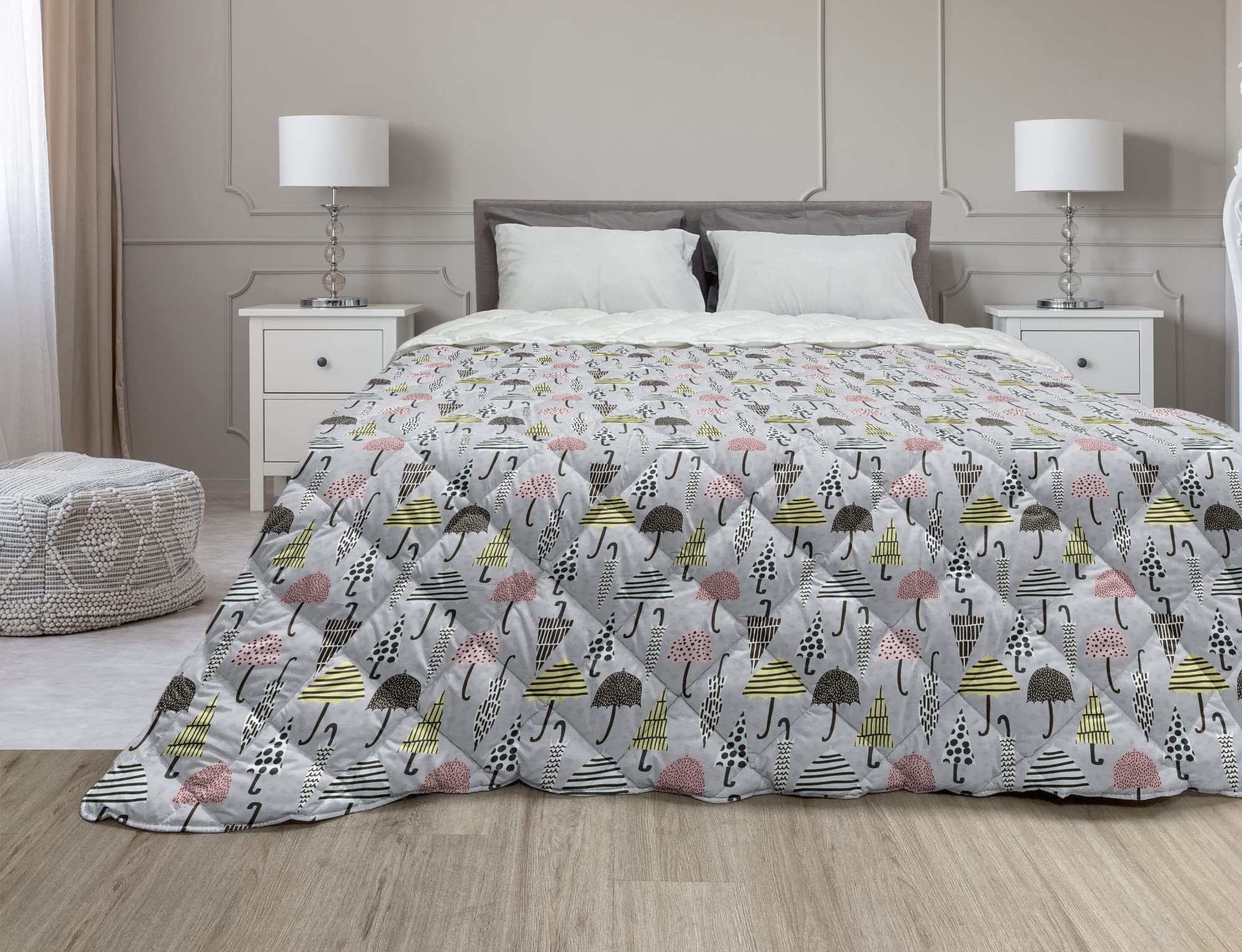 Ambesonne Down Alternative Comforter - TwinXL Size, Pale Taupe & Multicolor Abstract Rainy Weather Design, All-Season Microfiber Quilt | Perfect for Bedroom Decor, Guest Rooms & Cozy Nights