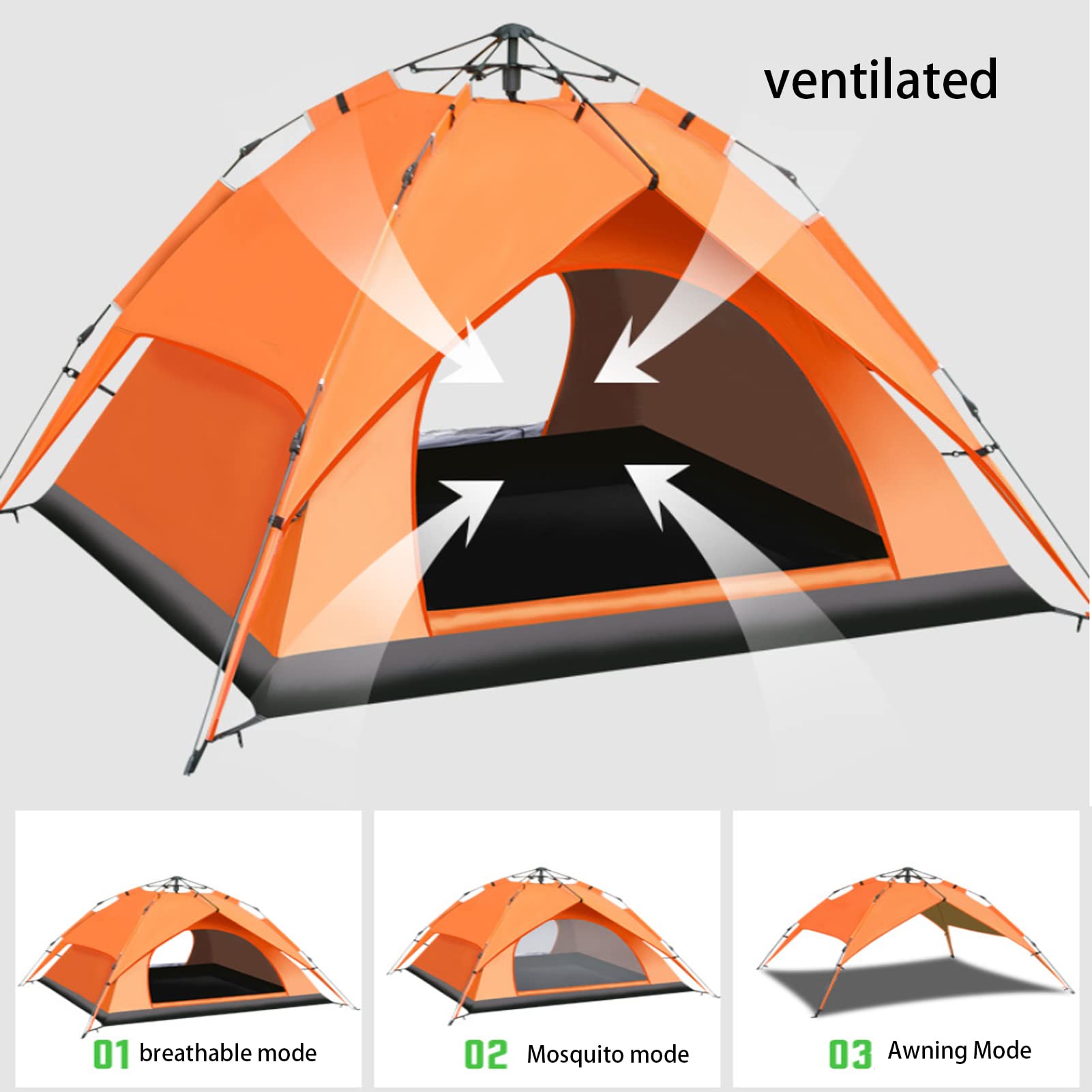 3 Person Double Layer Waterproof Dome Tent - Automatic Pop Up Backpacking Tent with Carry Bag - Sun Shelter for Beach & Weatherproof Camping - Perfect for Hiking, Travel & Outdoor Adventures