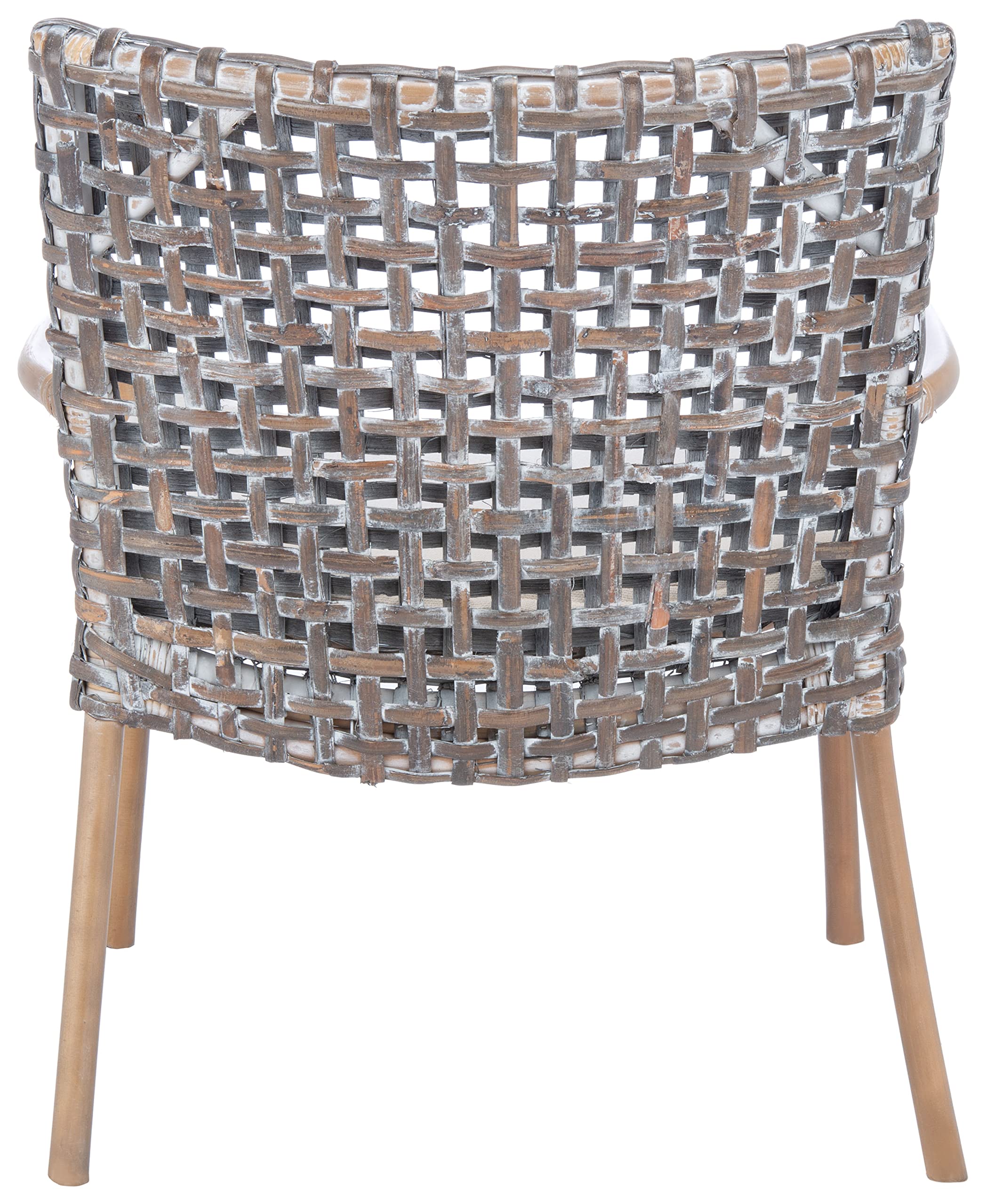 SAFAVIEH Home Collection Collette Grey Rattan Cushion Accent Chair - White Washed/White - Perfect for Living Room, Bedroom, or Patio Decor