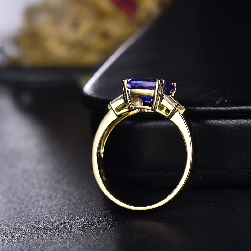 14K Yellow Gold Tanzanite & Diamond Cushion Ring – 8x8mm Women's Engagement Ring, Wedding Band, Anniversary Gift for Her – Perfect for Proposals, Bridal Jewelry & Special Occasions