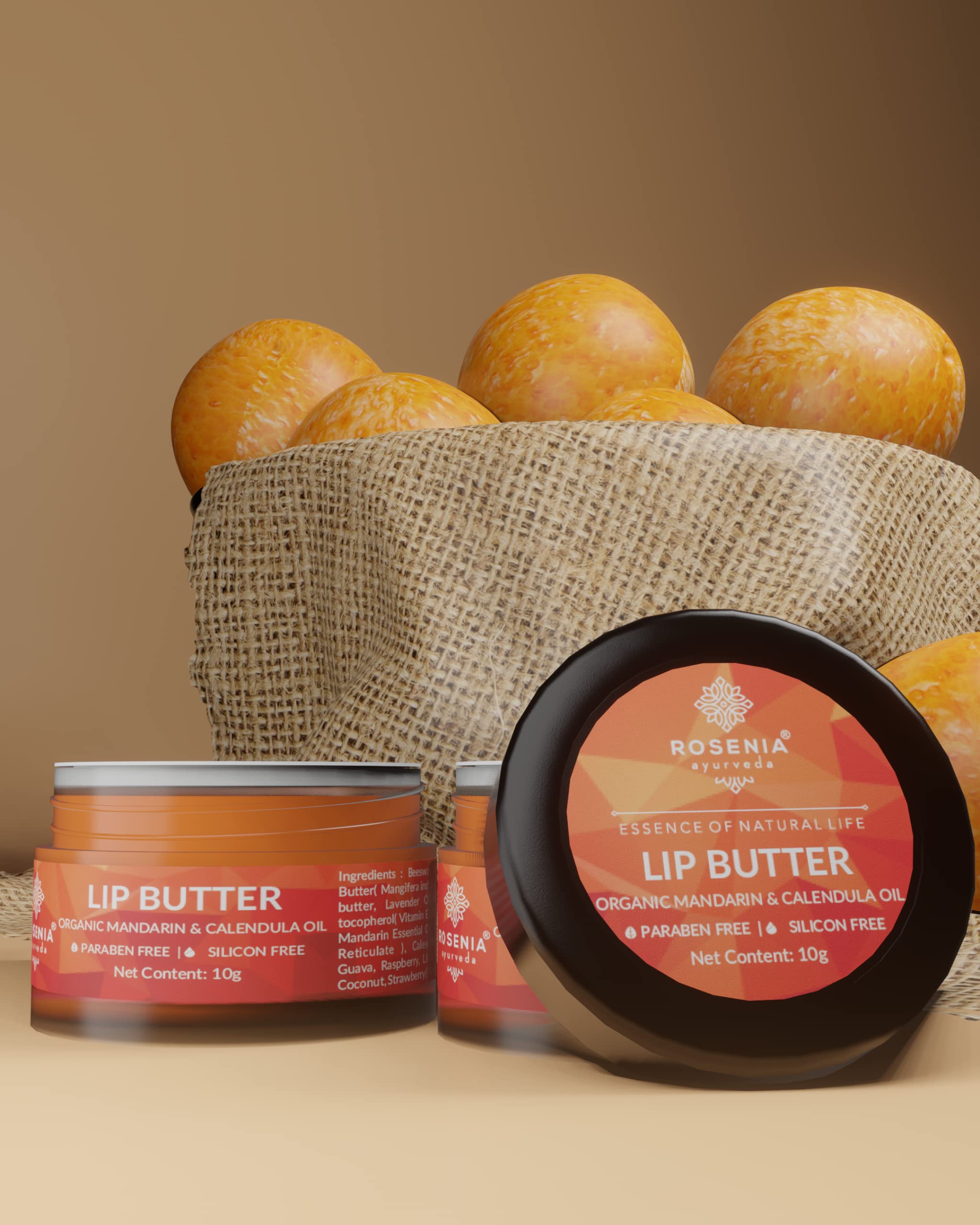 Organic Mandarin & Calendula Ayurvedic Lip Butter - UV Protection & Deep Hydration for Dry Lips | Natural Lip Care for Men & Women | Perfect for Outdoor Activities, Cold Weather & Daily Lip Care | 10g
