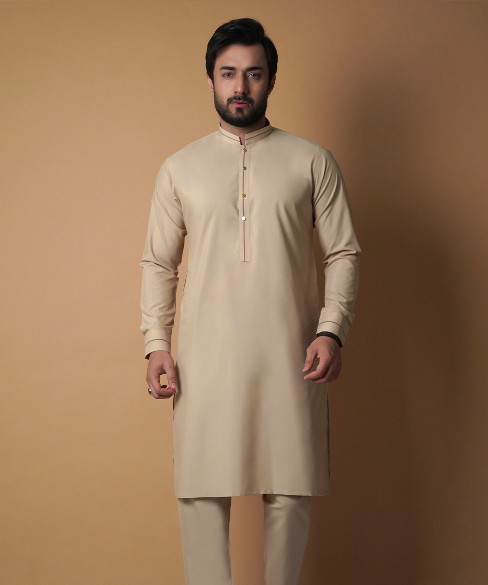 Stylish Beige & Light Gold Kurta Pants Set for Women | Comfortable Ethnic Wear for Festivals, Parties & Casual Outings