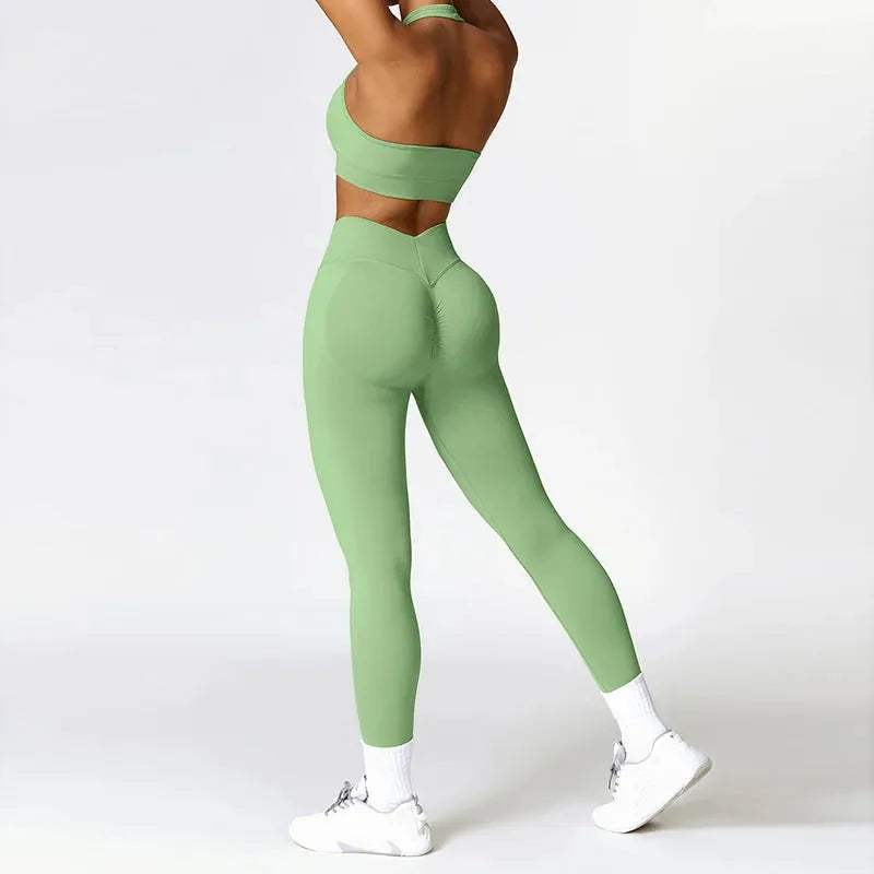 2Pcs Women's Sexy Workout Set - Quick Dry Yoga Suit & V Back Legging Activewear for Gym, Running & Fitness | Comfortable Sports Outfit for Women