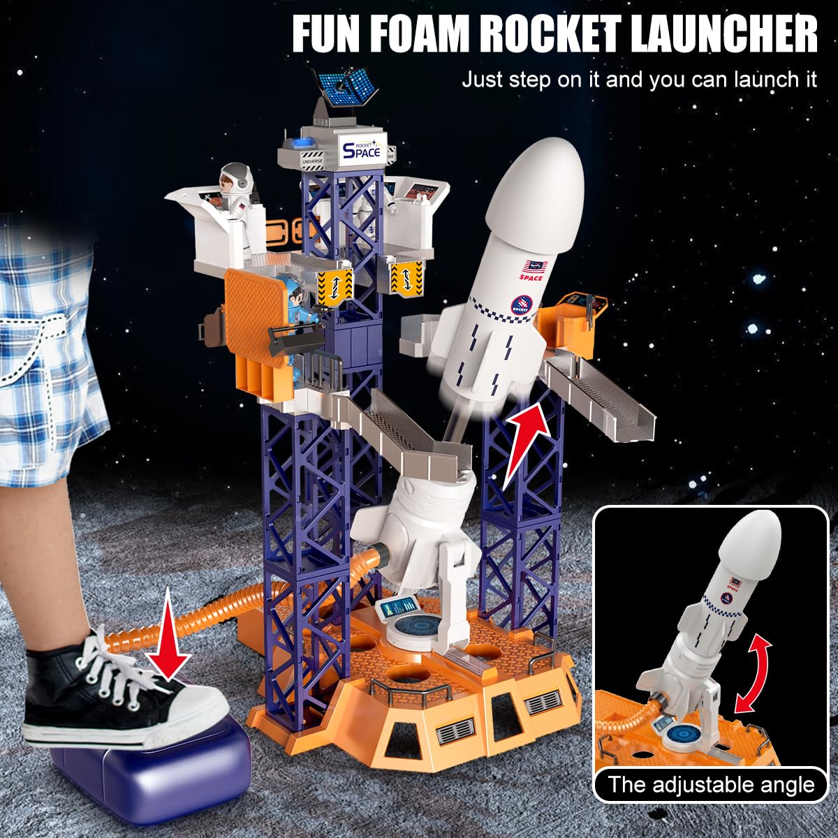 2-in-1 Rocket Launcher & Space Shuttle STEM Building Toy for Kids Ages 3-12 | Educational Aerospace Model with Mini Projector | Perfect Gift for Boys & Girls | Space Exploration Pretend Play & STEM Learning Activity