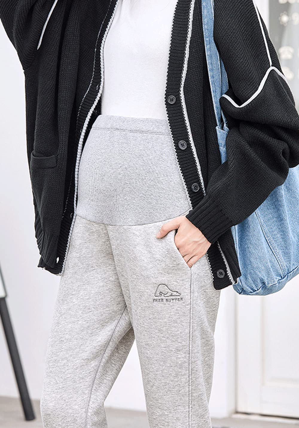 Cozy Maternity Fleece-Lined Sweatpants for Pregnancy - Soft Over Bump Comfort Pants for Expecting Moms - Perfect for Relaxing at Home, Running Errands & Winter Maternity Wear