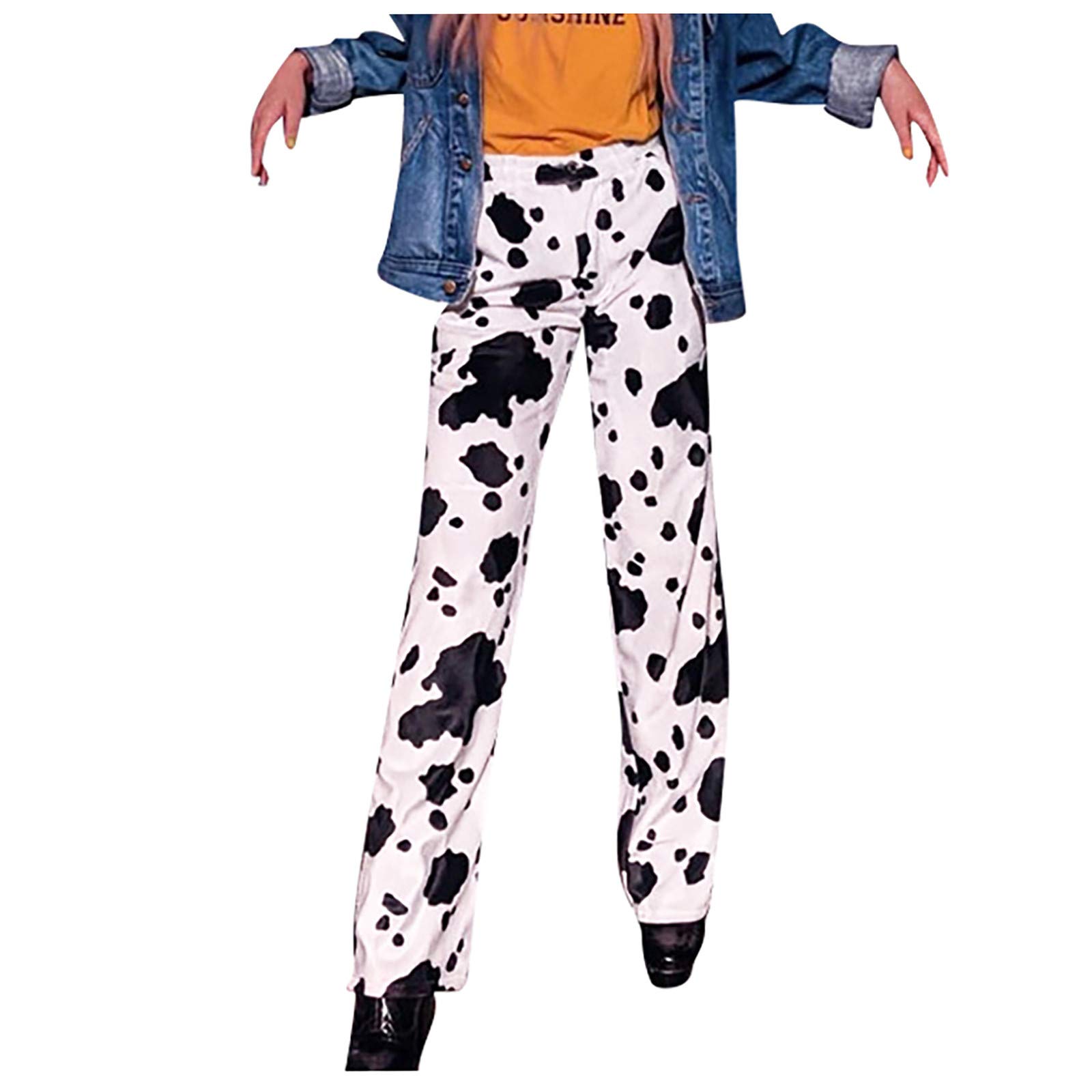 MIVAMIYA Women's Y2K Cow Print Palazzo Lounge Pants - High Waisted Wide Leg Casual Trousers with Pockets | Comfy Stretchy Fabric for Yoga, Home, Office & Streetwear Fashion