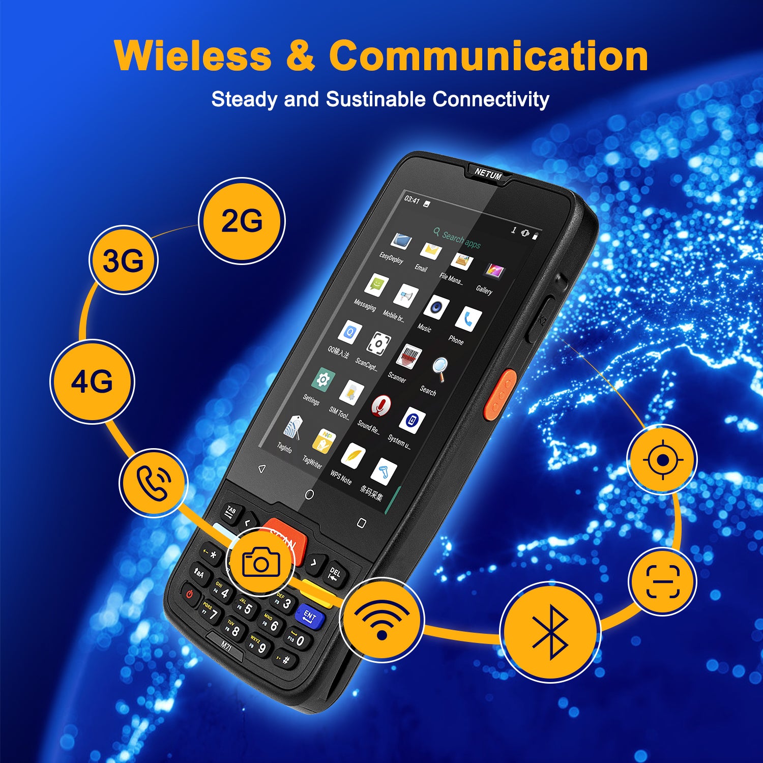 Netum D7100 Portable Android PDA Terminal - 2D Barcode Scanner, Touch Screen, WiFi, 4G & GPS - Ideal for Retail, Warehouse & Logistics Inventory Management