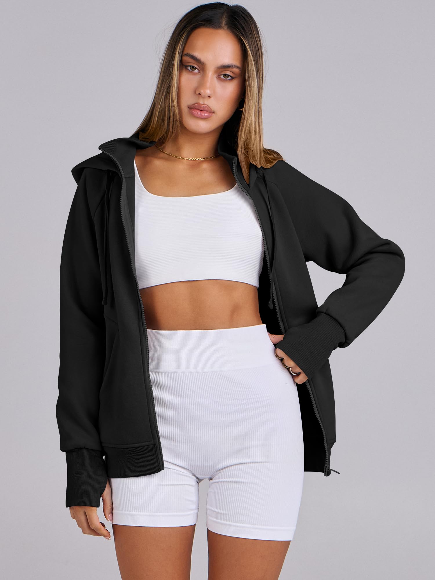 ANRABESS Women's Fleece Zip Up Hoodie with Pockets - Long Sleeve Casual Sweatshirt for Fall Fashion | Y2K Preppy Outfits | Perfect for College, Streetwear & Cozy Loungewear