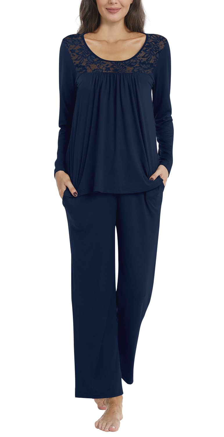 POPYOUNG Women's 2-Piece Fall Pajama Set - Soft Lounge Sleepwear with Pockets - Cozy Pajamas for Sleeping, Lounging & Relaxing at Home