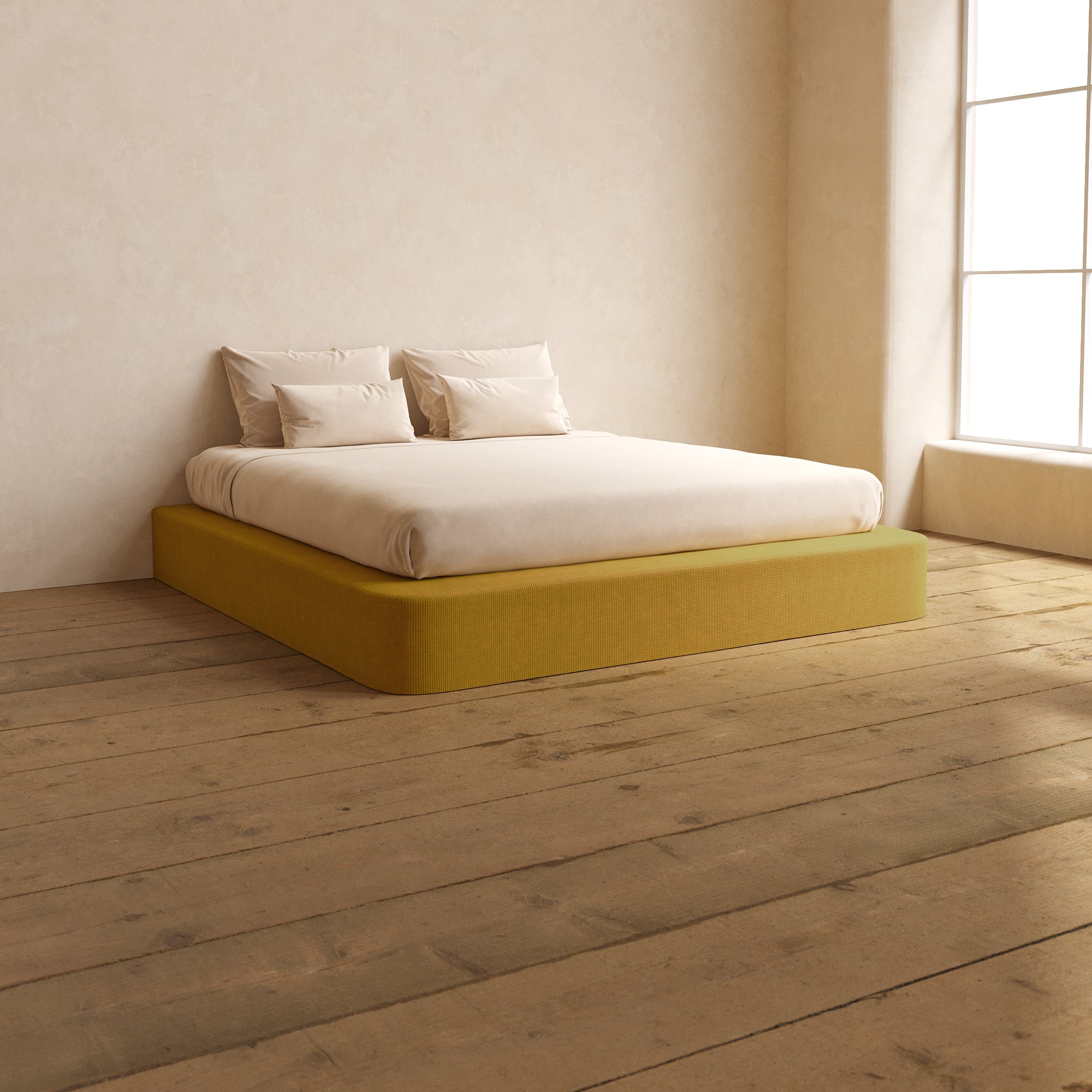 King Size Upholstered Platform Bed Frame with Mizu Weave Fabric Headboard - Modern Bedroom Furniture for Master Bedroom & Guest Room