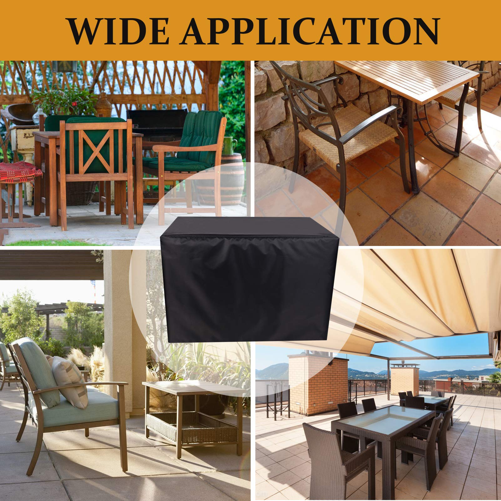 16x10x14 Inch Waterproof Black Outdoor Patio Furniture Cover - 420D Oxford Fabric for Rectangular/Square Dining Table & Chairs - Perfect for Backyard, Garden, and Poolside Protection